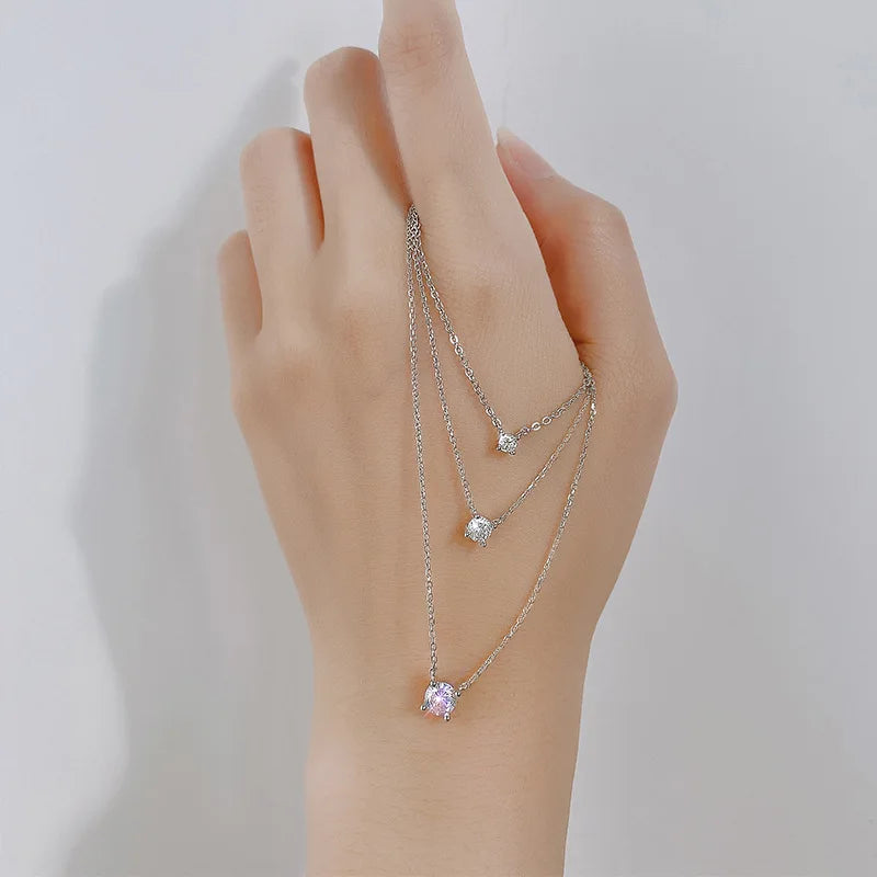 Real 925 Sterling Silver Sweet Geometric Square CZ Pendant Clavicle Necklace for Women Wedding Party Jewelry
