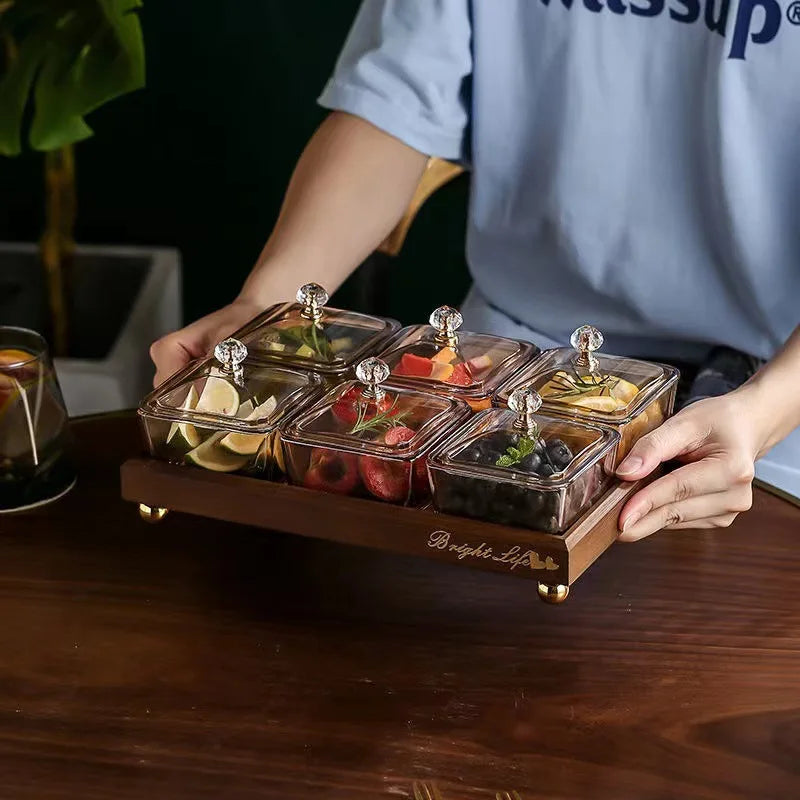 Nordic Popular Design Style Glass Fruit Plate Chinese Snack Divided Dried Fruit Plate KTV Style Dessert Candy Tray