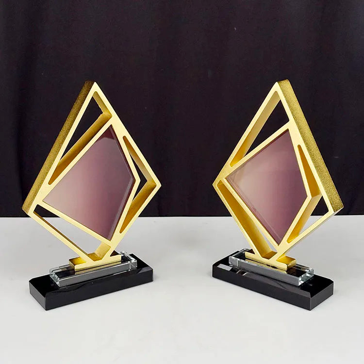 New Design Gold Silver Bronze Metal Diamond Shape Crystal Trophy Awards MH-NJ0317