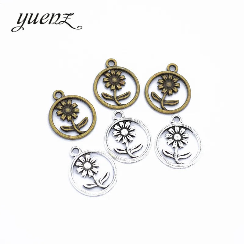 YuenZ Antique silver color flower Charms Pendants DIY Jewelry for Necklace Bracelet Making Accessaries 21*17mm Q179