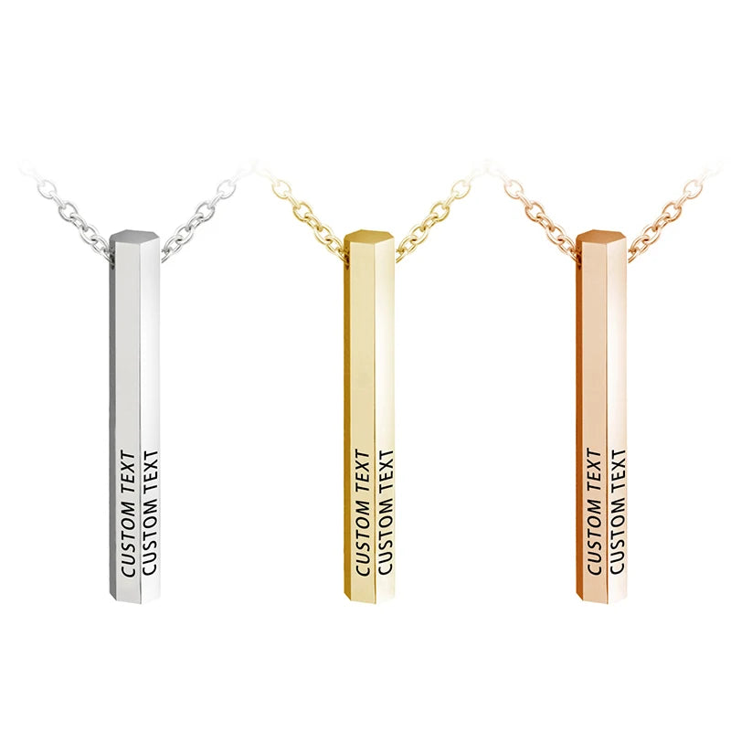 NEWNORTH Custom Name Necklace Stainless Steel Jewelry Laser Engraved Custom Name Hexagonal Prisms Pendant Bar Necklaces for Men