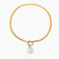 18K Stainless Steel Necklaces with Square Baroque Pearl Pendant Trendy Snake Chain 5mm Choker Jewelry for Anniversaries