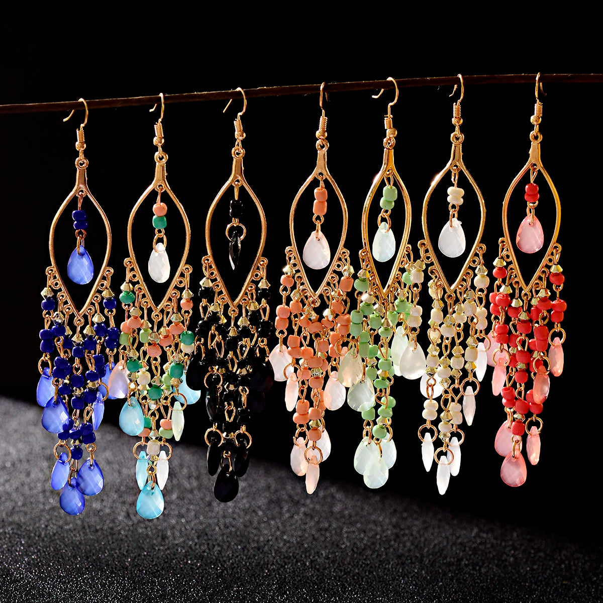 Classic Trendy Blue Crystal Long Tassel Dangle Earrings for Women 2019 Fashion Indian Earrings Beads Wedding Earrings Hangers