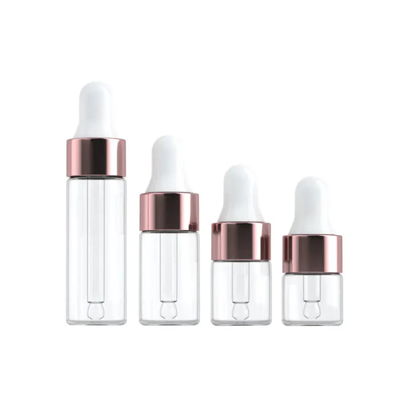 Stock Rose Gold Clear Empty Glass Dropper Bottle 1ml 2ml 3ml 5ml Sizes for Skin Care Cream Facial Cleanser Screen Printing