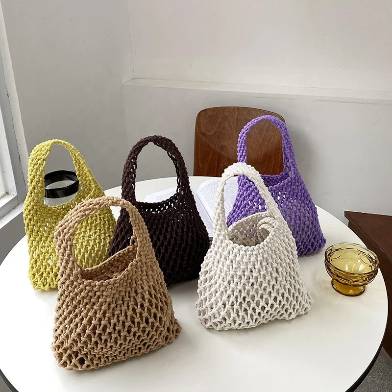 New Cotton Rope Woven Bag Simple Women's Handbag Tote Bag Hollow Straw Woven Bag