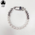 VAF Cool 20CM Half Pearl and Half Steel Ball Bracelet With Stainless Steel Carabiner Clasp Synthetic Pearls