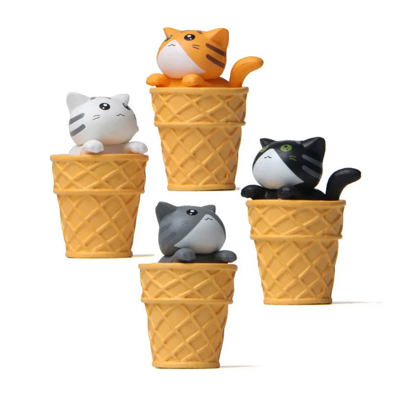 3D Miniature Cat on Ice Cream Doll Figurine Home Decoration Car Accessories Small Ornament