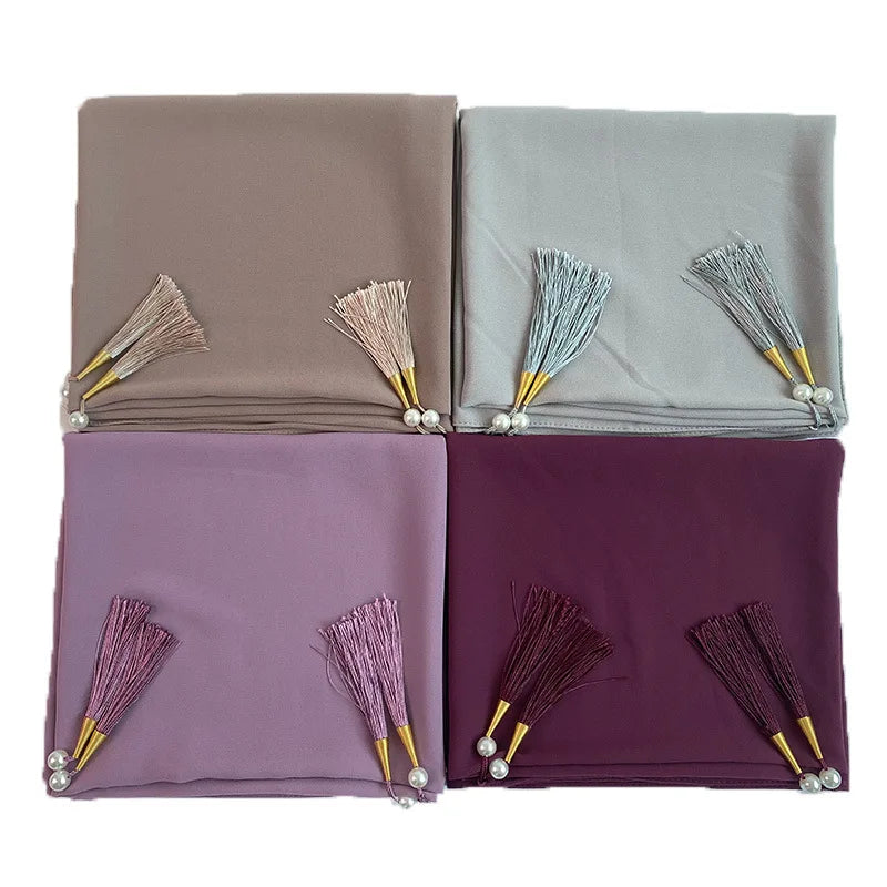 Scarf Lady Women Muslim Tassel Wholesale Plain Logo Bubble New Shawls Chiffon Hijab