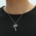 Wholesale Men's Stainless Steel 3D Palm Tree Necklace Hip Hop Vintage Statement Jewelry for Summer Beach Party