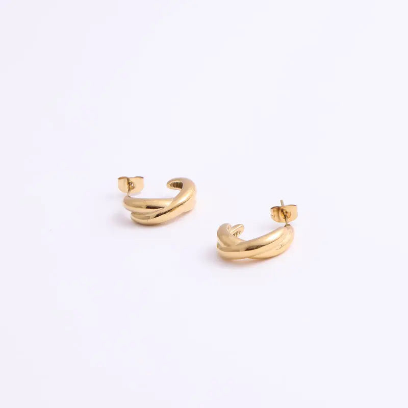 JOOLIM  High End 18K Gold Plated Double Cambered Surface Cross Hoop Earrings Stainless Steel Jewelry for Women