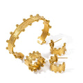 Y059 New Trendy PVD 18k Gold Plated Jewelry Stainless Steel Wood-Grain C Shaped Stud Earring Bangle Ring Dubai Gold Jewelry Sets