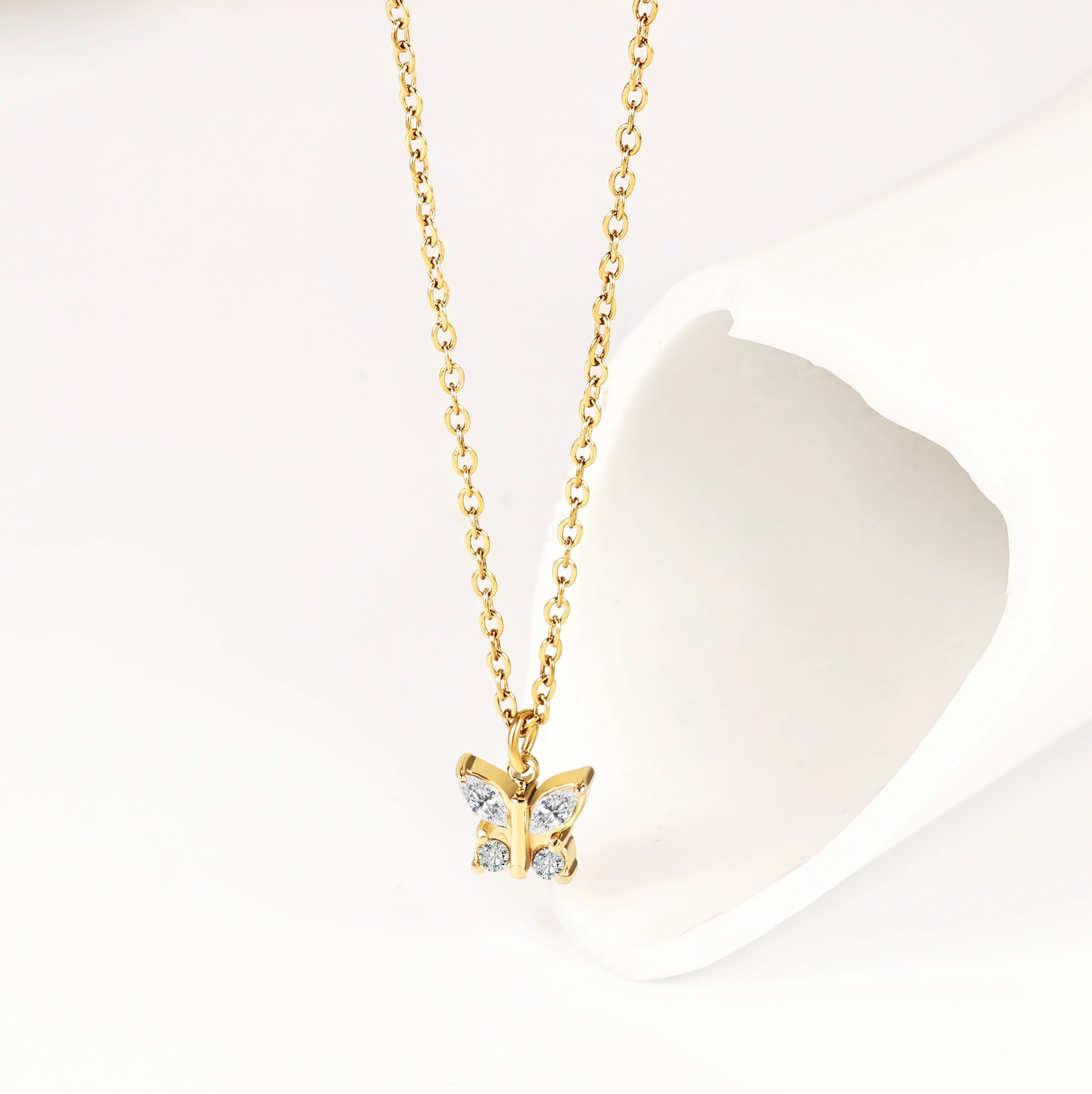 HOVANCI New Trend Ladies Necklace Waterproof Stainless Steel Gold Plated Pave Shiny Butterfly Pendant Featuring Zircon Main