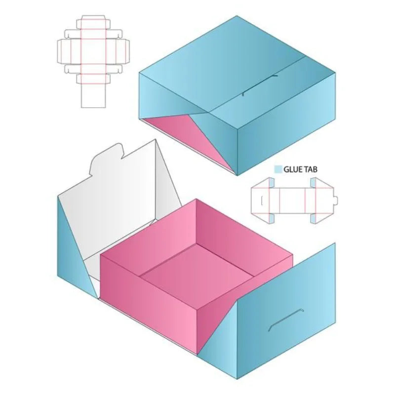 Custom Logo Print Embossed Art Paper Self Erecting Gift Box with Folding Flat Closure Lid Ribbon Handle Recycled Materials