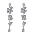 Fashion Long Crystal Flower Studs Earrings White Rhinestone Flower Dangle Earrings Women Luxury