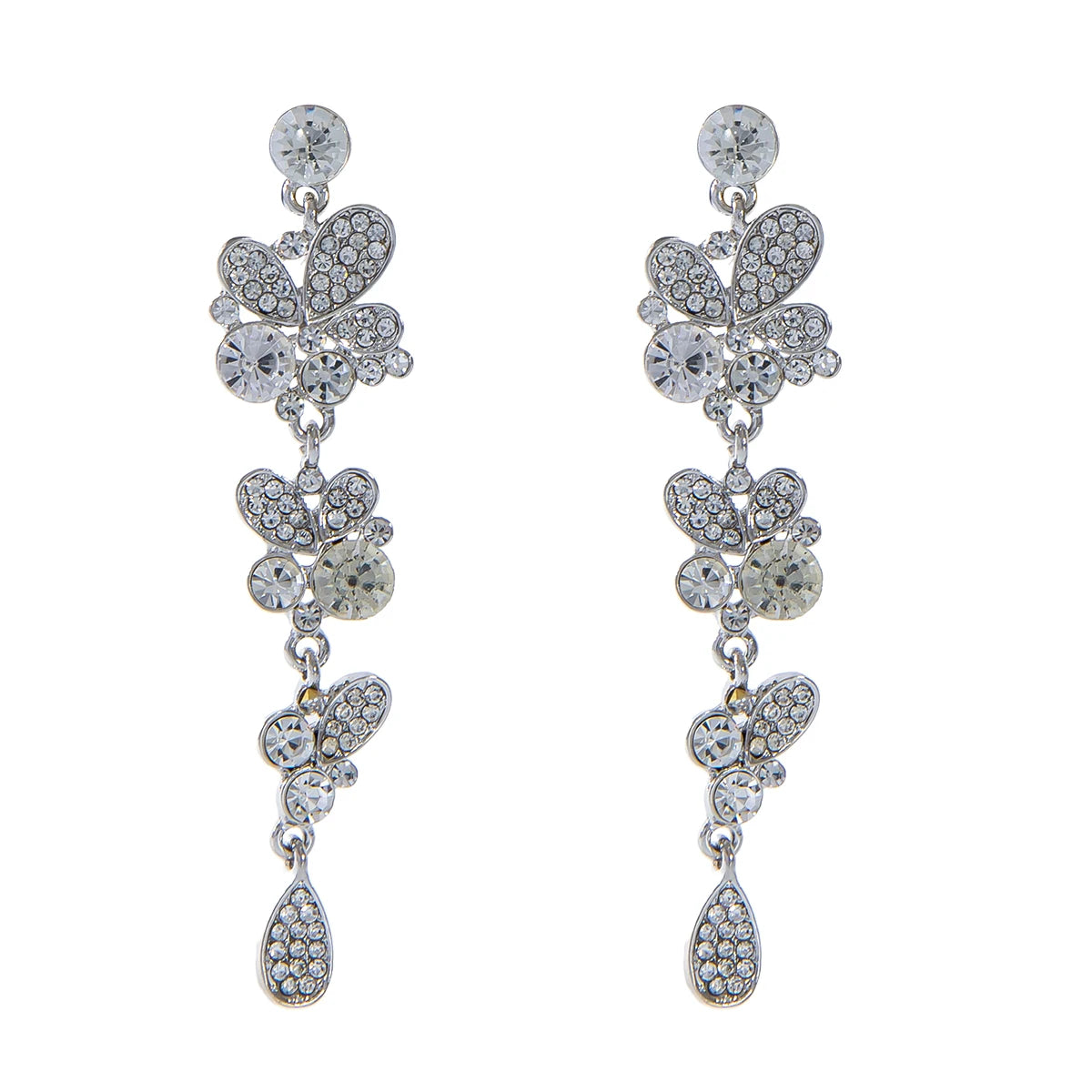 Fashion Long Crystal Flower Studs Earrings White Rhinestone Flower Dangle Earrings Women Luxury