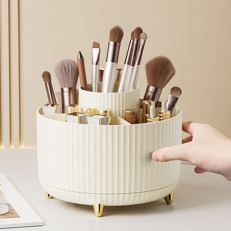 Round Desktop Plastic Cosmetic Storage Box Makeup Brush Lipstick Compartment for Dressing Table Case Type Stationery Storage