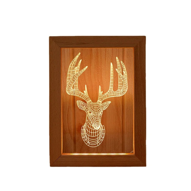 Wholesale Solid Wood Frame 3D LED Light Wooden Photo Frame With LED Light