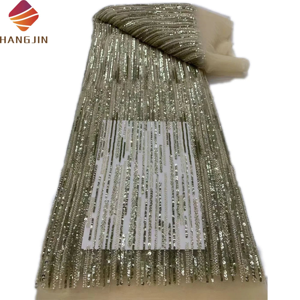 2024 Latest Design Sequins Bridal Beaded Lace Fabric French African Mesh Tulle Lace Fabrics High Quality Nigerian Net Laces