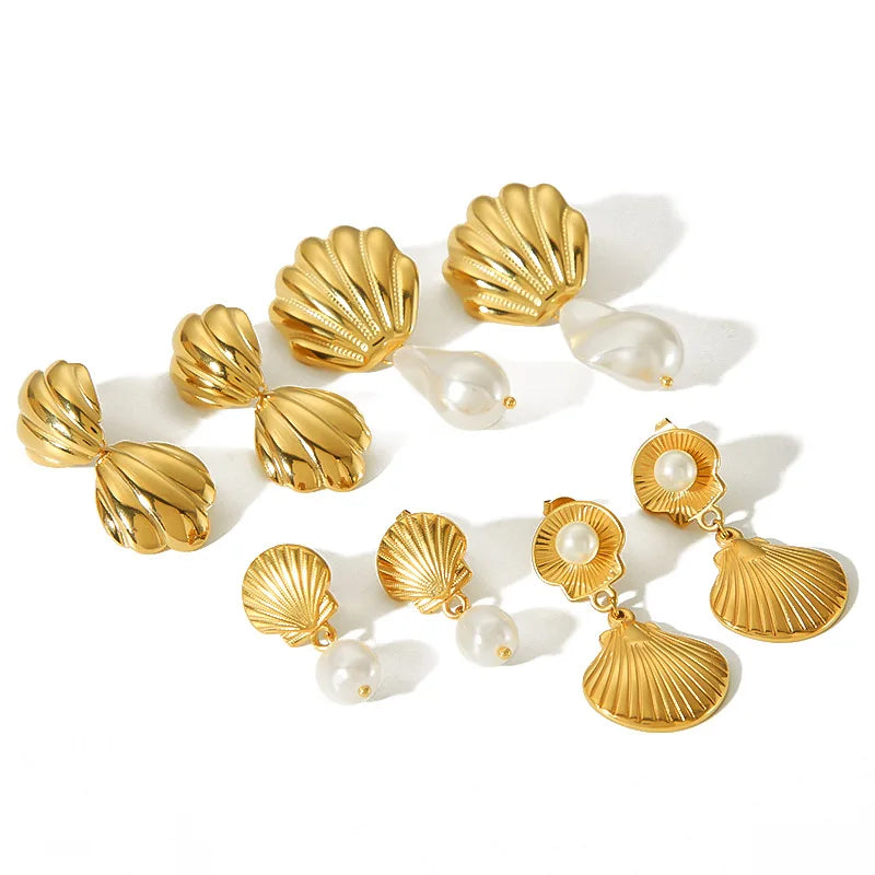 HOVANCI Minimalist Earrings 304 Stainless Steel 18K Gold Plated Unique Statement Holiday Seaside Shell Earring