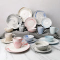 Wholesale 16 32 72 Pcs Dinner Sets Grey Pink Marble Dinnerware Set Ceramic Dishes for Kitchen and Home Use