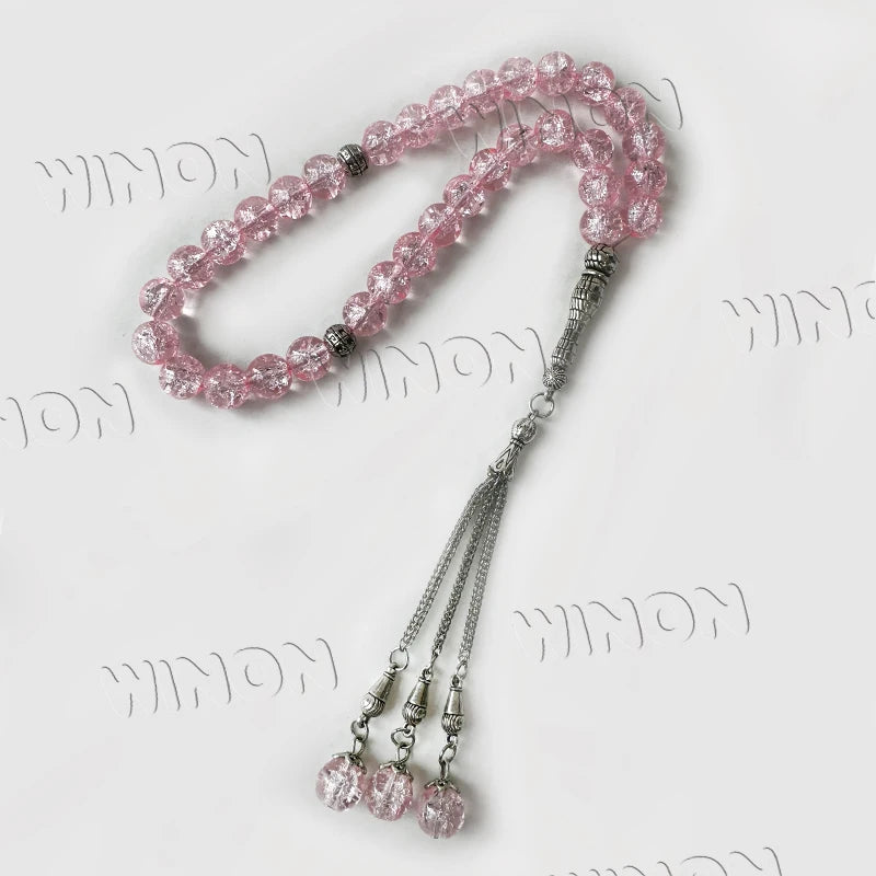 Pink Burst Crystal Glass Tasbih Prayer Beads Allah & Muhammad Islamic Prayer Rosary Muslim Islam Misbaha Women Necklace
