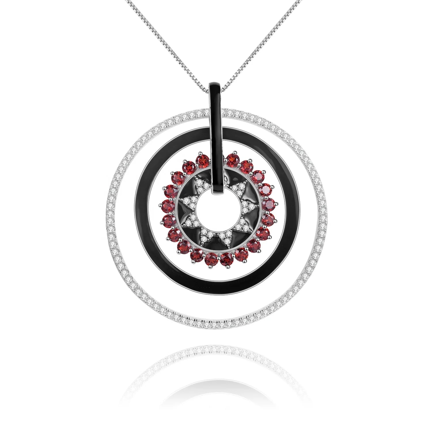 Fast Delivery Multi Circle Sterling Silver Charms 925 Pendants Garnet Gemstone Enamel Sun Shape Pendant for Necklace