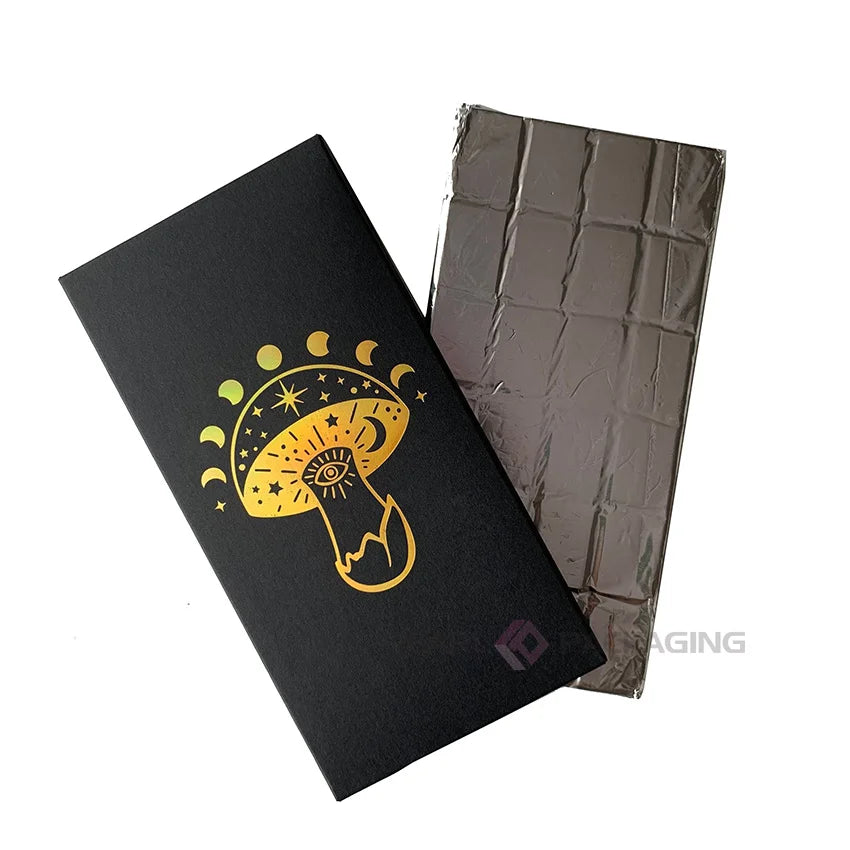 Ready to Ship Pearl Packaging Gold Holographic Foiled Chocolate Bar Packaging Paper Box with Foil Wraps and Moulds