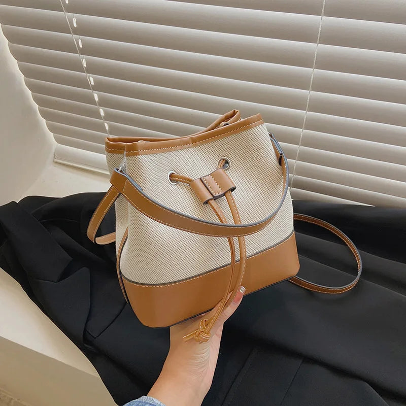 Women's Fashion Contrast Color Bucket Bag Zip Closure Wholesale Handheld Shoulder Crossbody Bag