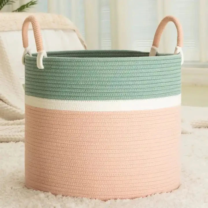 Large Woven Rope Laundry Hamper with Handles Decorative Storage Basket for Bedroom Living Room for Clothes Toys Organization