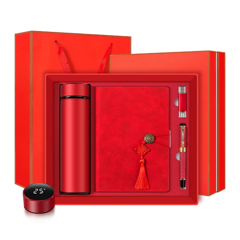 Ready to Ship Adults Business Gift Set A5 Plain Notebook 32G USB Flash Drive Metal Pen 500ml Vacuum Cup