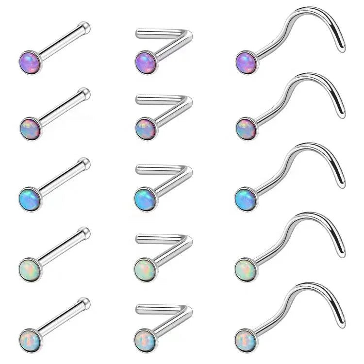 Gaby New Stainless Steel Nose Rings Opal Nose Stud Piercing Nose Jewelry Simple Piercing Jewelry