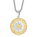 Vintage Stainless Steel Tai Chi Gossip Manjushri Pendant Necklace Creative Rotating Design with Gold Plating for Christians