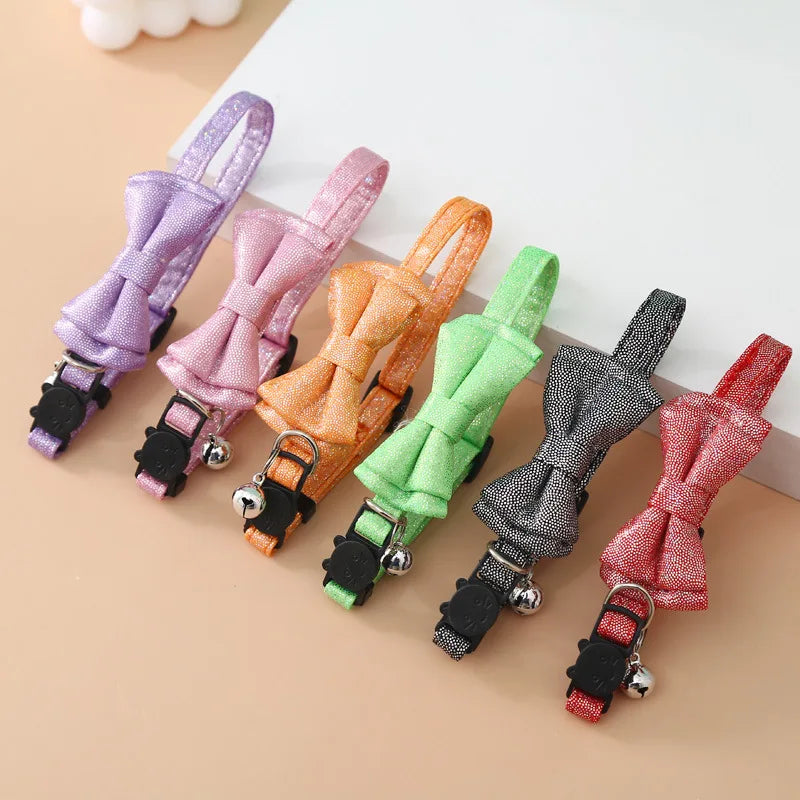 Pet Collars Adorned with Shiny Bows and Festive Bow Ties Perfect for Adding a Touch of Glamour to Your Beloved Cats and Dogs.