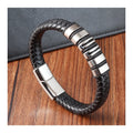 YUNSE Customized Fashion Genuine Leather Hand-woven Stainless Steel Magnetic Clasp Punk Style Unisex Charm Bracelet Gift