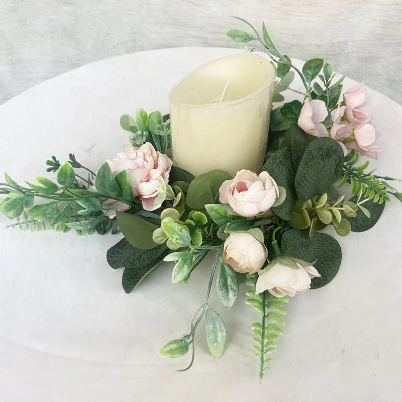 25cm Artificial Eucalyptus Leaves Candle Rings Wreaths Pillar Candle Holder Wedding Party Desktop Decoration ( Green )