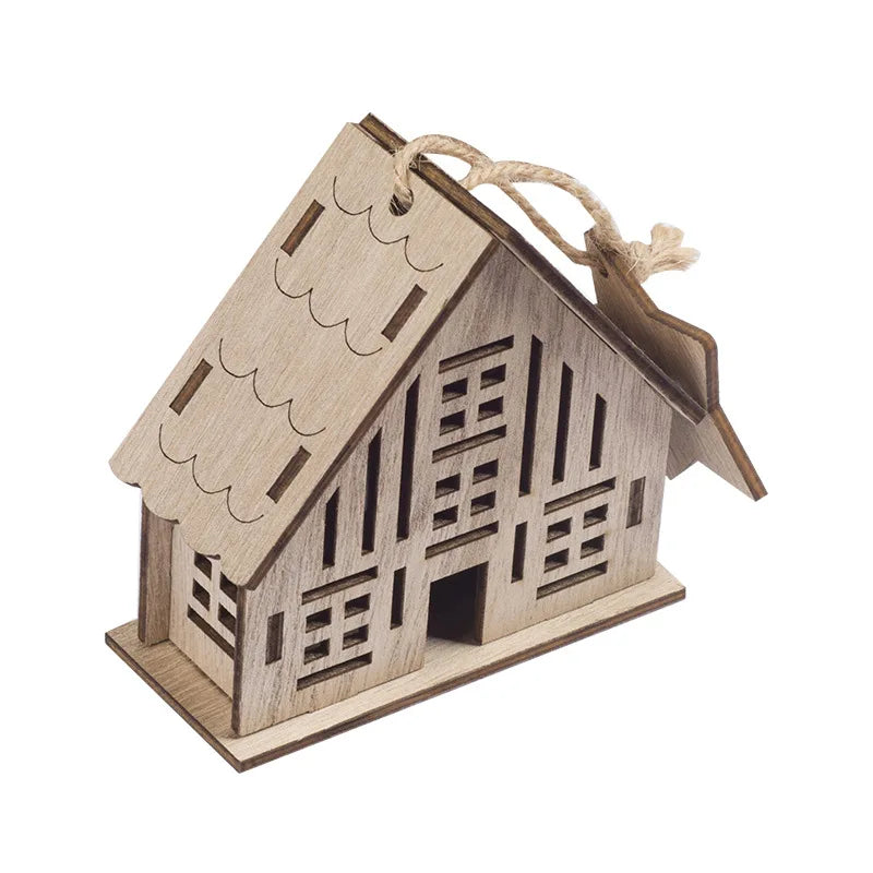 Christmas Wooden House Decorations Led Light Log Cabin Ornaments Small House Home Decor Holiday Wood Crafts Gift