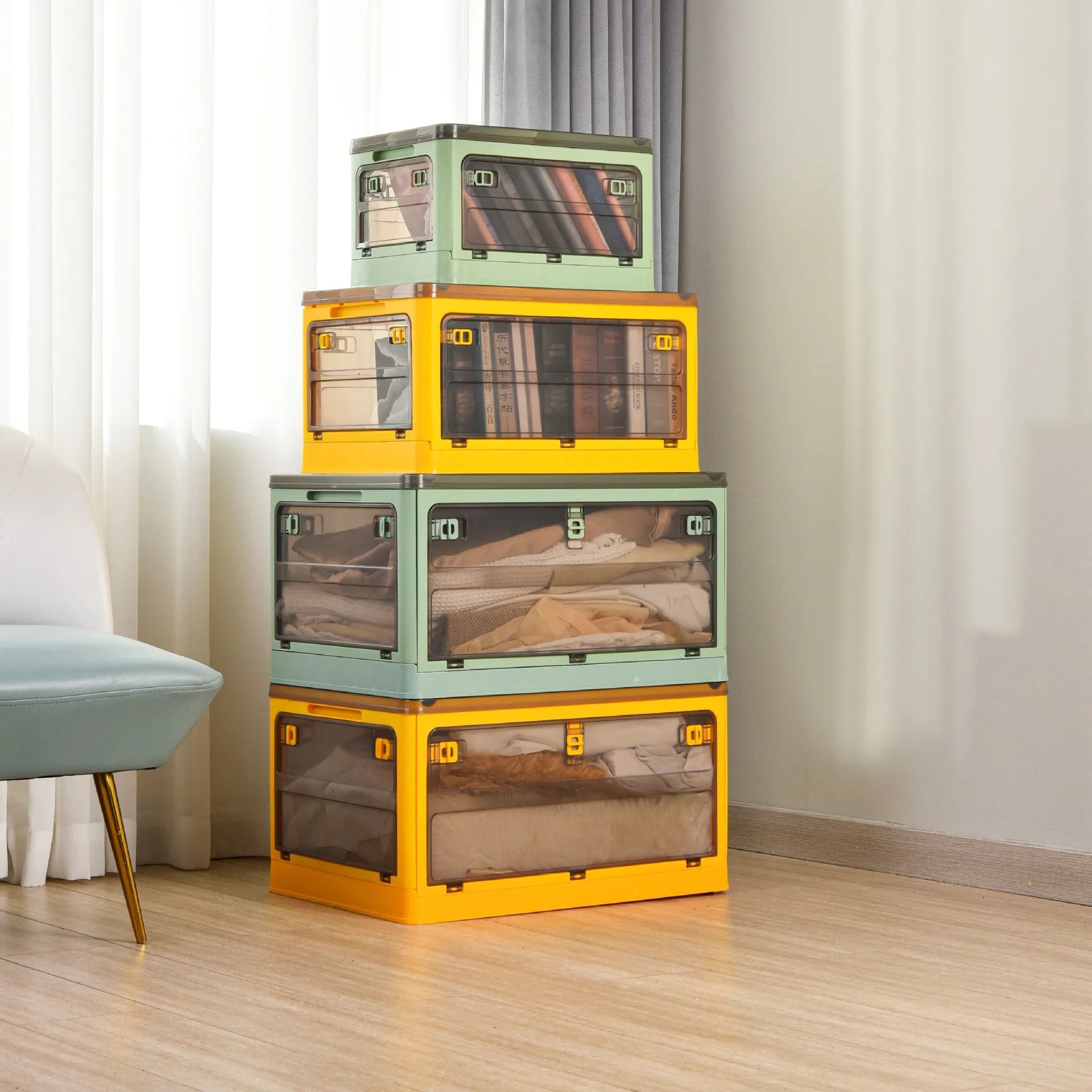Transparent Household PP Plastic Folding Wardrobe for Clothes Toys Books Snacks Storage Box Storage
