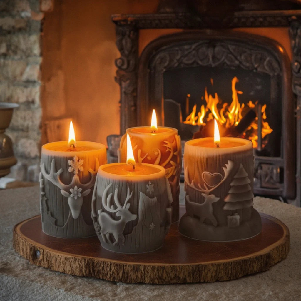 F100 Christmas Elk Cylinder Aromatherapy Candle Silicone Mold DIY Christmas Decorations Ornaments Mould for Candle Soap Making