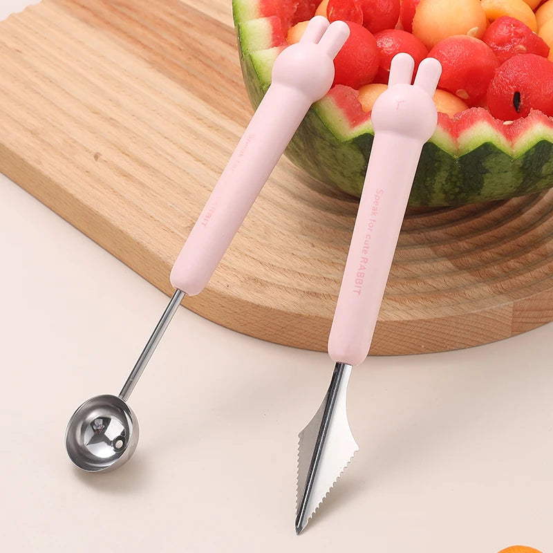 2025 New Cartoon Rabbit Fruit Carving Knife Stainless Steel Spoon Fruit Cutter Ice Cream Scoops Kitchen Gadgets
