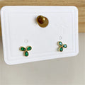Customized Design Green CZ Pure Silver Girls Leaves Stud Earrings