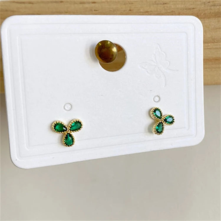 Customized Design Green CZ Pure Silver Girls Leaves Stud Earrings