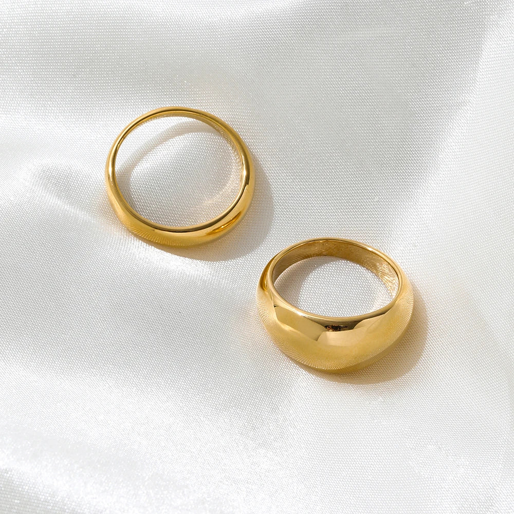 High End 18K Pvd Gold Plated Waterproof Stackable  Shiny Gold Stainless Steel Band  Dome Rings for Women Fashion Jewelry