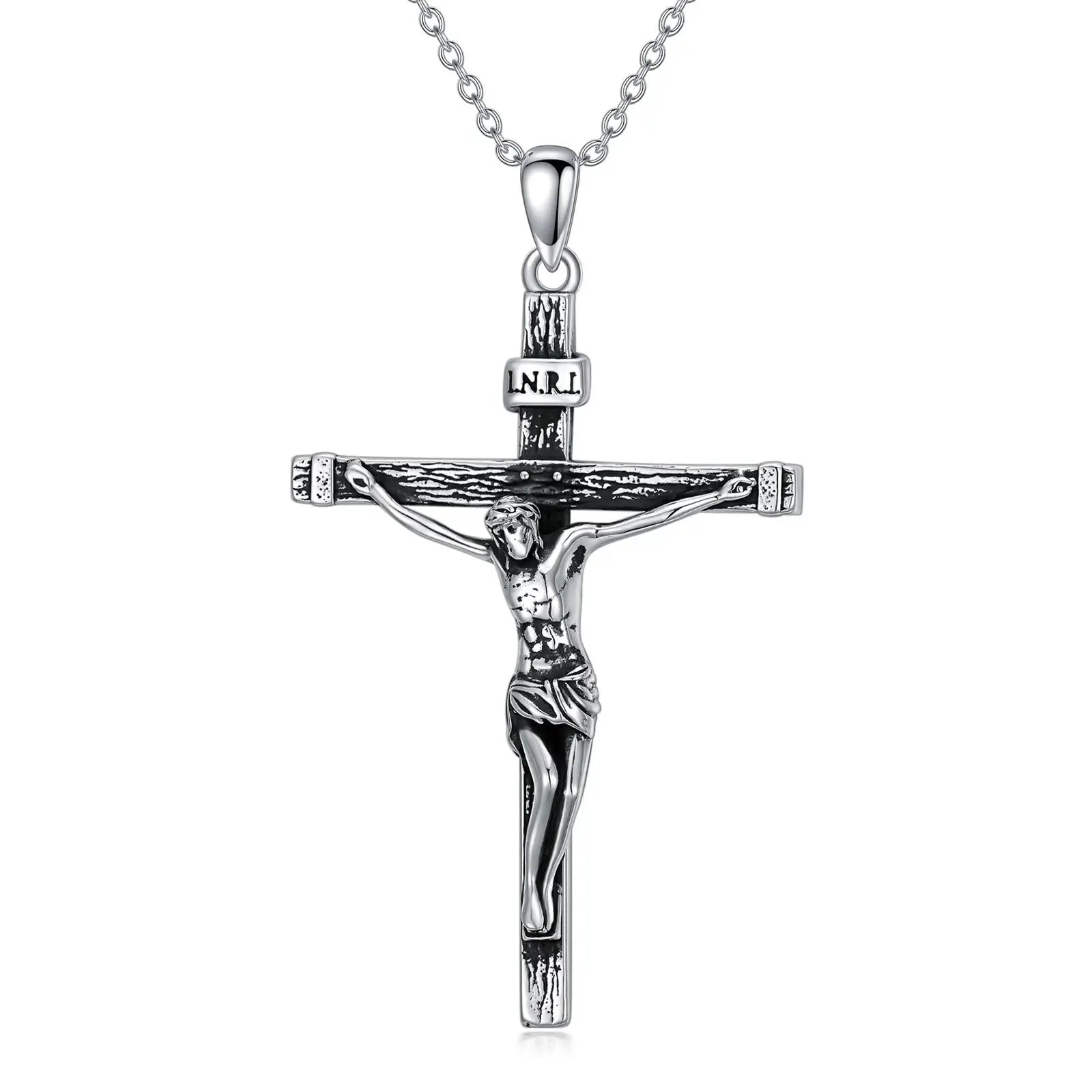 Factory Wholesale Religious Jewelry 925 Sterling Silver Saint Vintage Jesus Cross Pendant Necklace