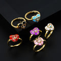 Hot Selling Colorful Enamel CZ Heart Open Rings Multi Color Gold Plated Rhinestones Turkish Evil Eyes Rings for Mother Gift