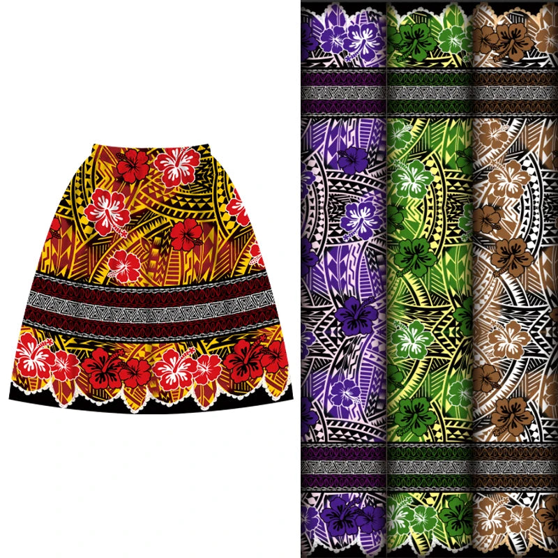 High Quality Hibiscus Flower Polyester Fabric Custom Polynesian New Style Printed Fabric for Islander Skirt