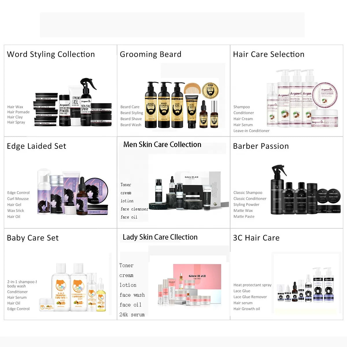 Arganrro Sample Offered Service of  Kids Care Hair Styling Set hair Care Set beard Care Set and Edge Control Set