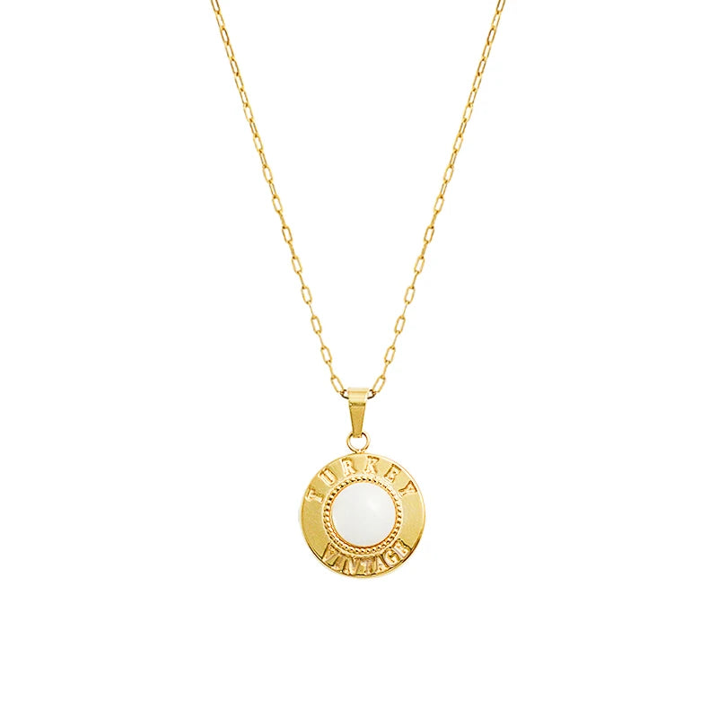 Hip Hop Retro Wind Shell Alphabet English Round Brand Pendant Necklace Autumn Winter Sweater Chain
