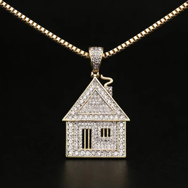 Personalized Brass House Pendant Iced Out CZ Diamond Hip Hop Charm for Men