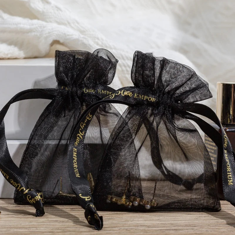 Eco-Friendly Colorful Drawstring Gift Bag for Candy Custom Logo Printed Bow Tie Organza Pouch for  Jewelry Bags