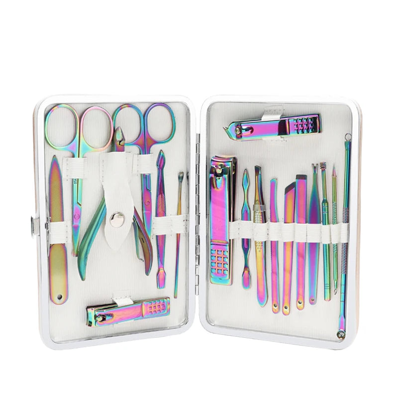High Quality Stainless Steel Professional Durable Luxurious Fashionable Infant Salon Nail Kit 18-in-1 Colorful Cuticle Manicure